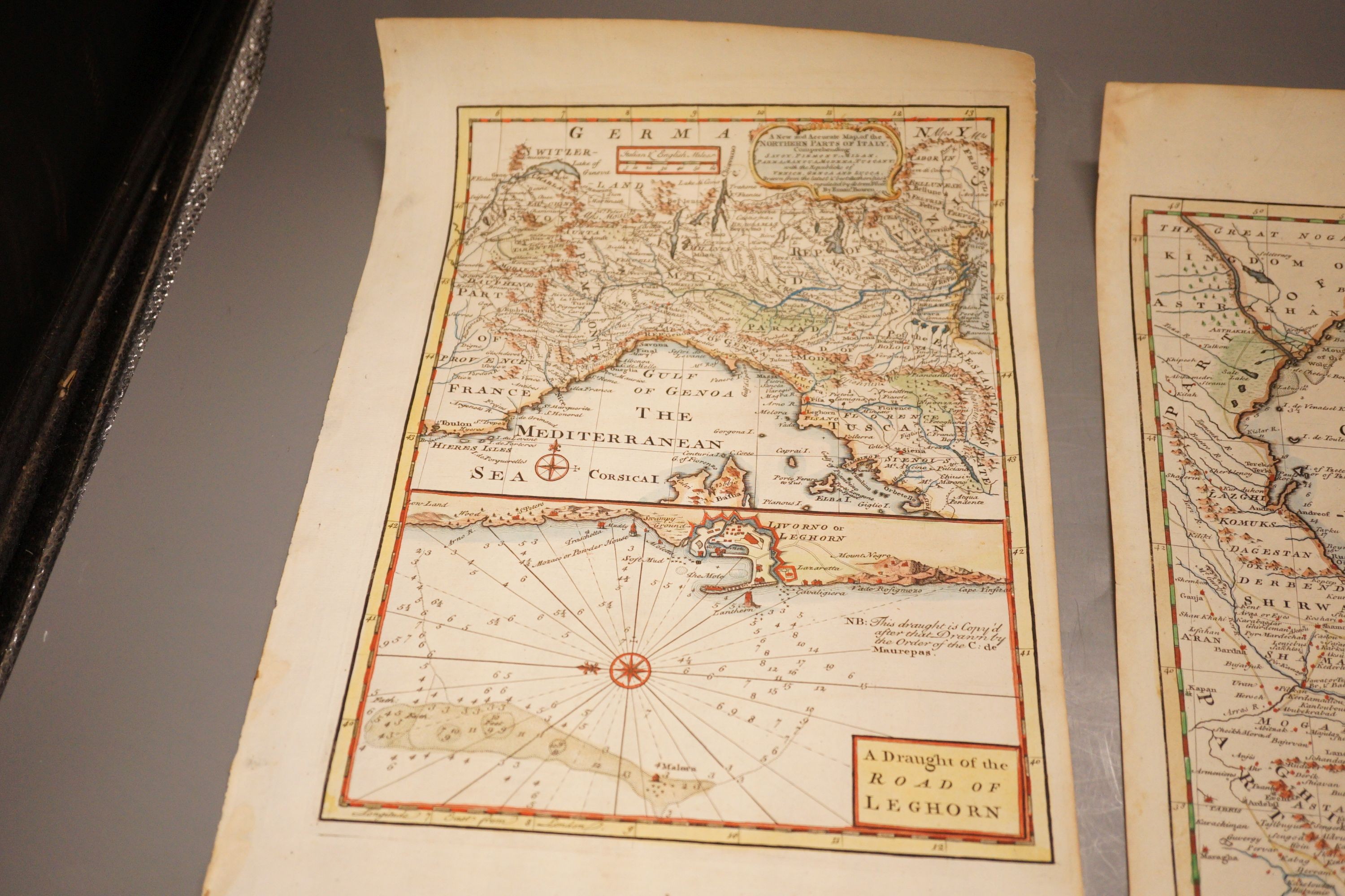 A group of 18th century unframed maps of Europe by Emanuel Bowen, Cassini etc. largest 45 cm X 60 cm